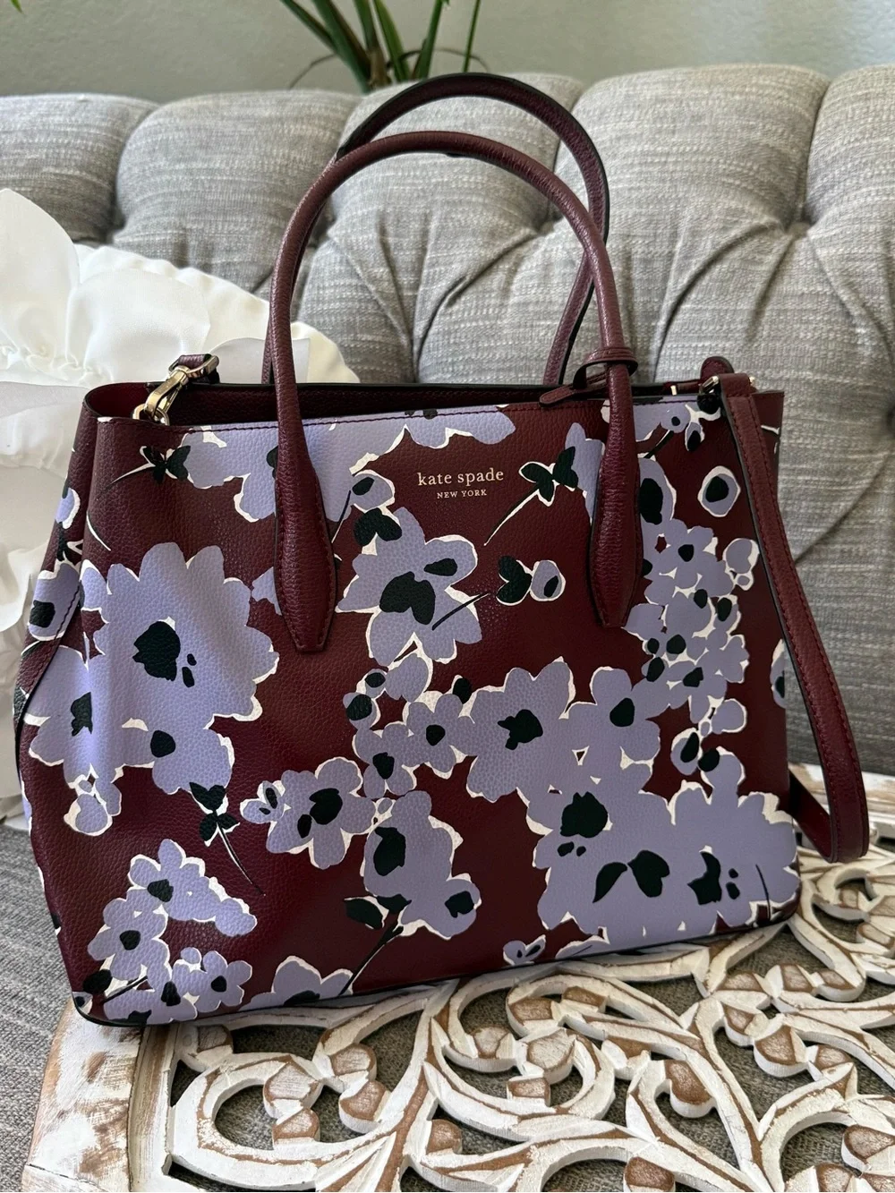 kate spade Eva Floral Leather Tote Handbag Crossbody Purse